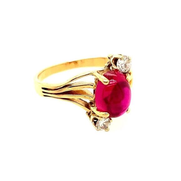 14k Cabuchon Ruby & Diamonds Ring - Picture 6 of 15